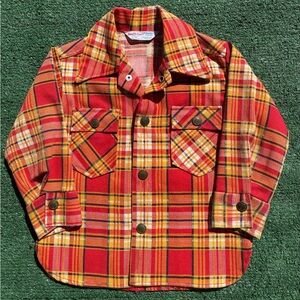 VTG 70’s Health Tex Orange Plaid Flannel Snap Shirt Toddler Boys SZ 3T USA Made